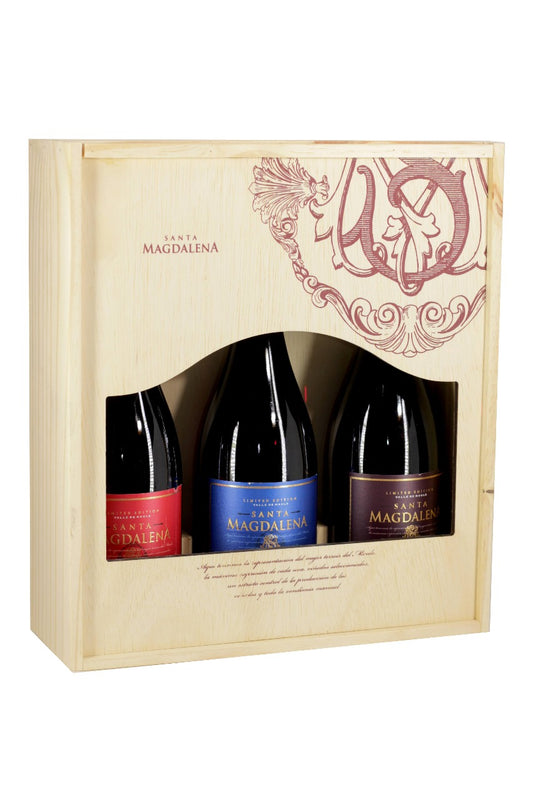 KIT CAIXA MADEIRA SANTA MAG. SIGNATURE COM 3 GARRAFAS