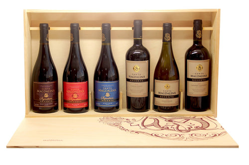 KIT CAIXA MADEIRA SANTA MAG. MISTO COM 6 GARRAFAS