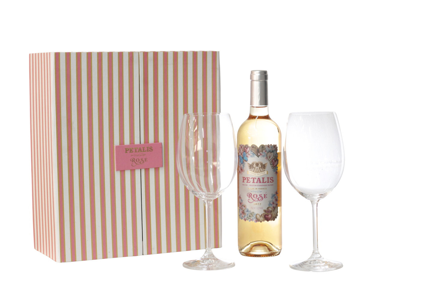 KIT CAIXA PERSONALIZADA 1 GARRAFA PETALIS E 2 TAÇAS